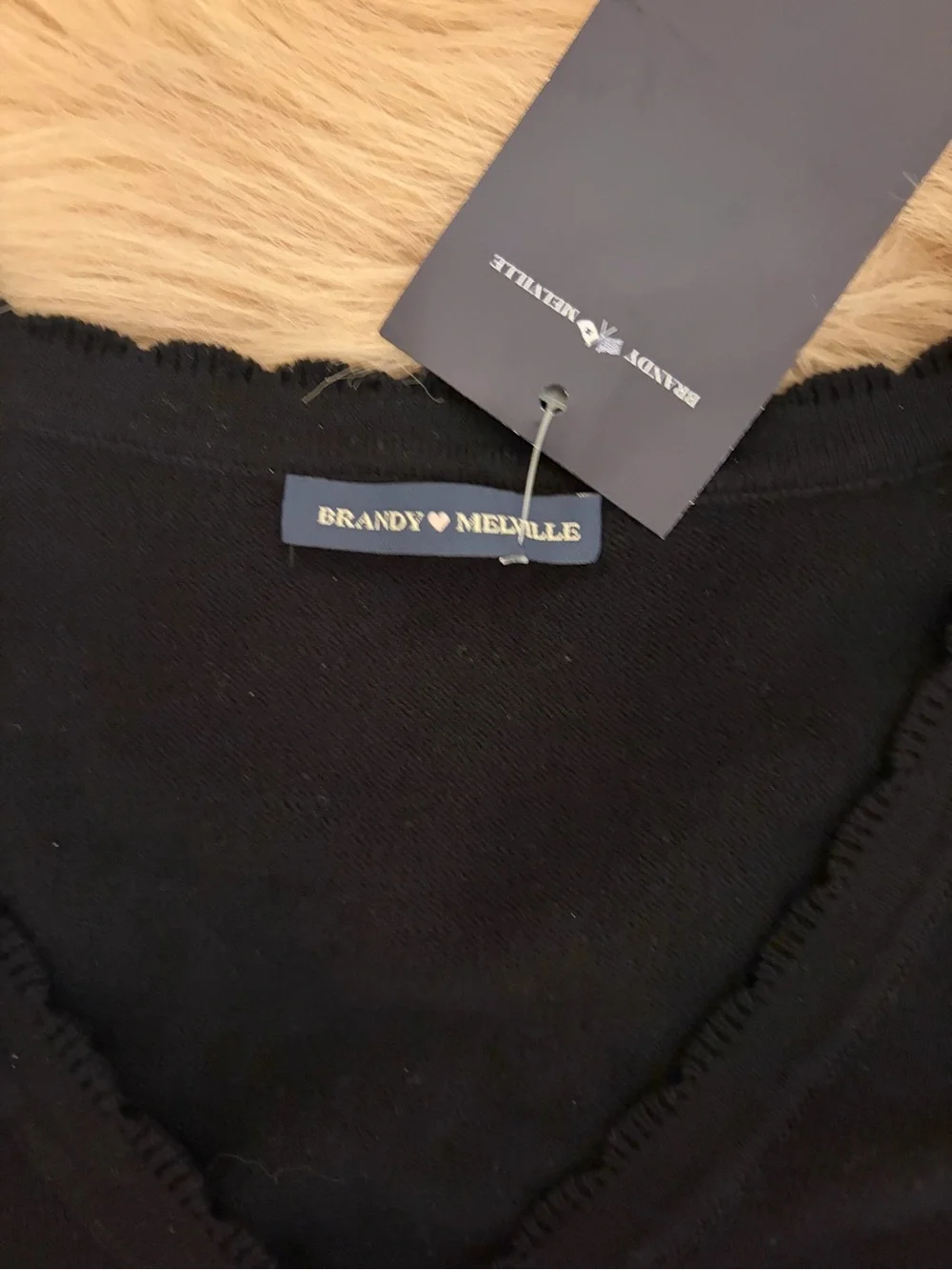 Brandy Melville Black Cropped Button-Up V-Neck Top with Drawstring